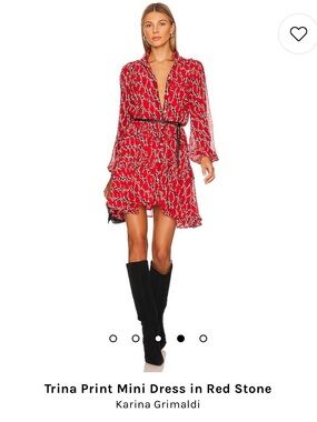 Karina Grimaldi Red Printed Trina Mini Dress with Black Waist Tie